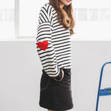 Embroidered Heart Patches Stripe Sweatshirt