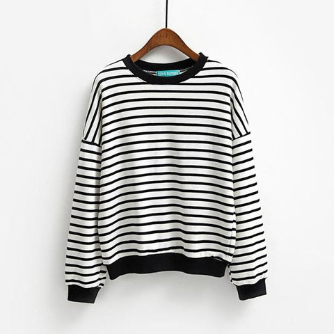 Embroidered Heart Patches Stripe Sweatshirt