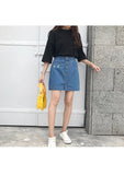 High Waist Button Embroidered Floral Denim Skirt