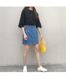 High Waist Button Embroidered Floral Denim Skirt