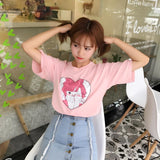 Pink Anime Cartoon Printed Tee