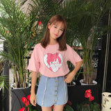 Pink Anime Cartoon Printed Tee