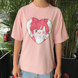 Pink Anime Cartoon Printed Tee