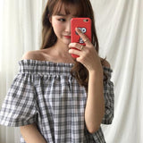 Plaid Off Shoulder Top