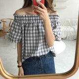 Plaid Off Shoulder Top