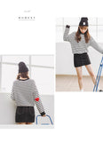 Embroidered Heart Patches Stripe Sweatshirt