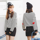 Embroidered Heart Patches Stripe Sweatshirt